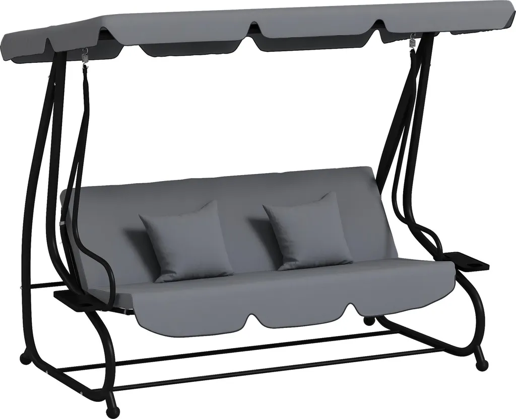 Banc de Jardin Suspendu 3 Places avec Toit Solaire Gris Foncé Outsunny