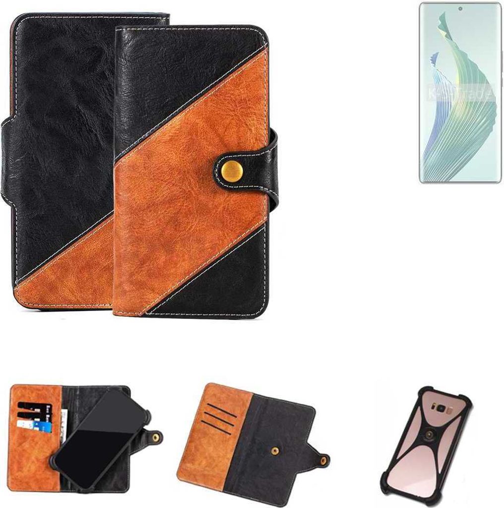 K-S-Trade Handyhülle Schutzhülle Bookstyle Case Wallet-Case kompatibel mit Honor Magic5 Lite 5G Handy Cover Bumper Klapphülle schwarz hellbraun 1x