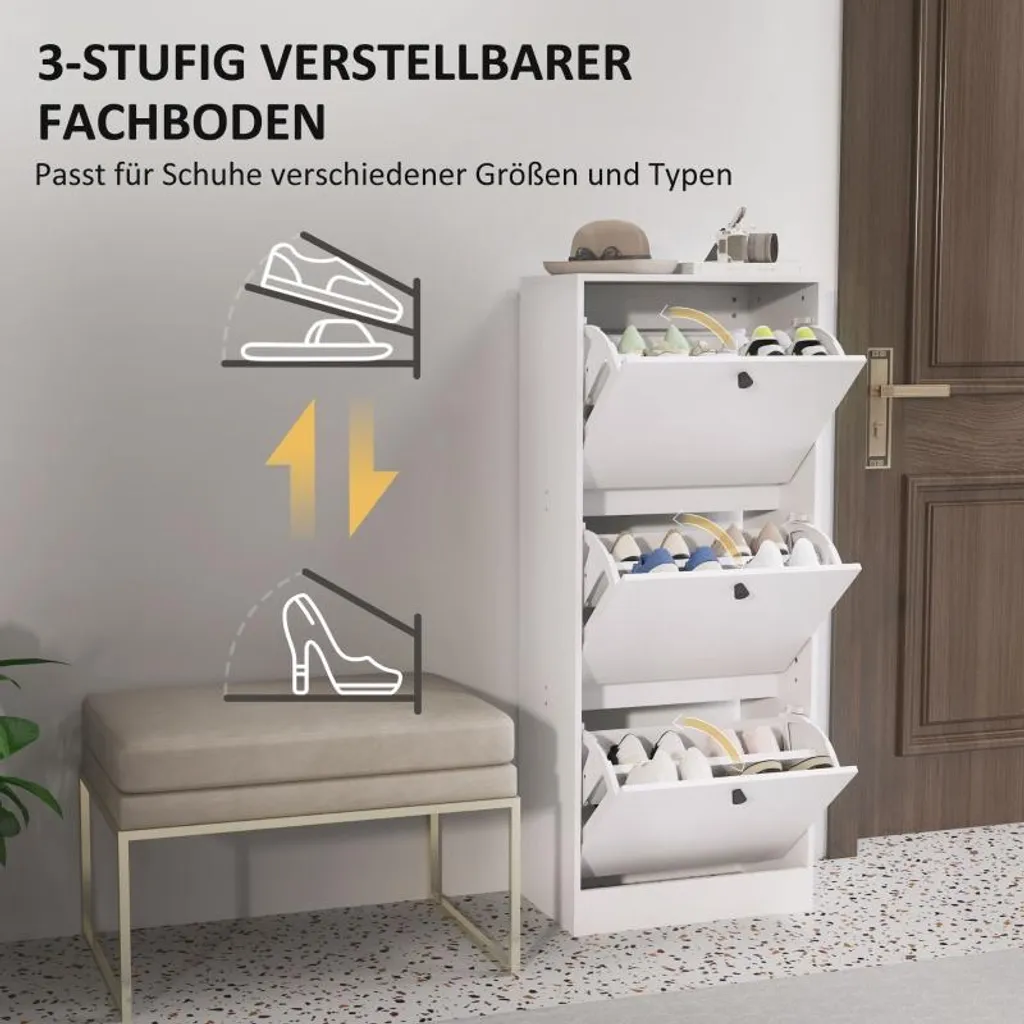 Range-chaussures Mural Vertical Blanc 3 Abattants pour Entrée Moderne