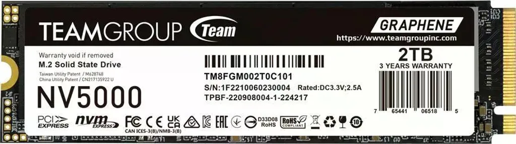 SSD 2 To NVMe PCIe 4.0 Team Group NV5000 avec Dissipateur Graphène