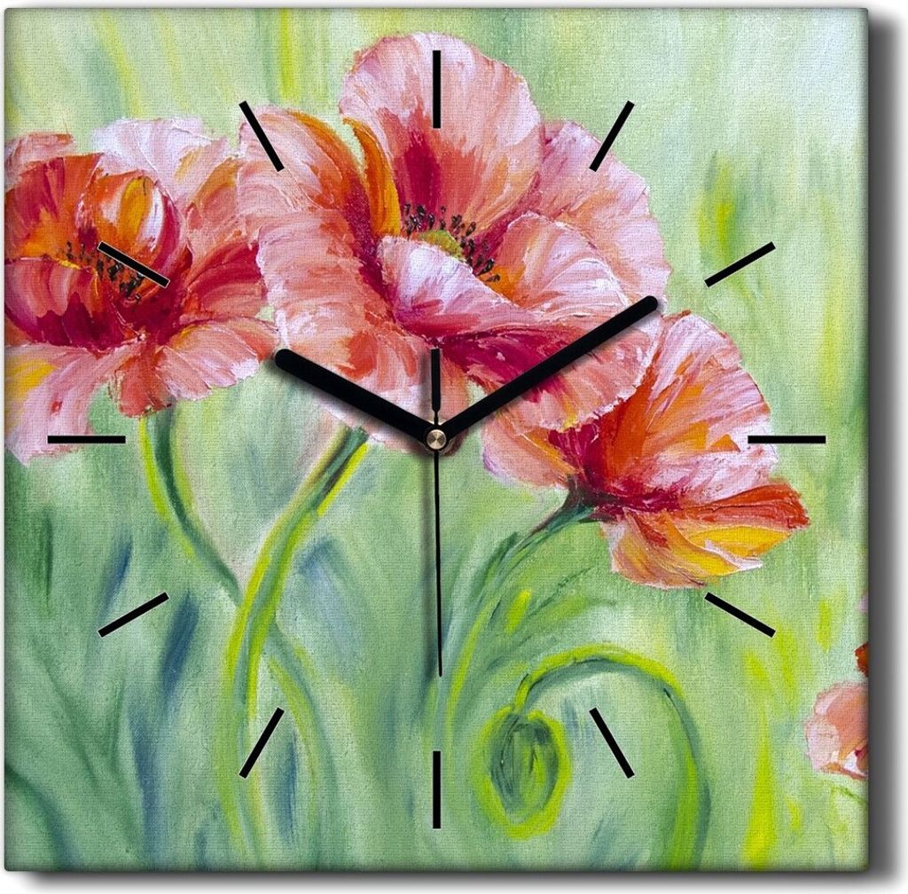 Coloray Hodiny Unikátní 30x30 cm Tiché hodiny Pro obývací pokoj a kuchyň Nástěnné hodiny Plátno Černé ručičky hodin - Sázet květiny