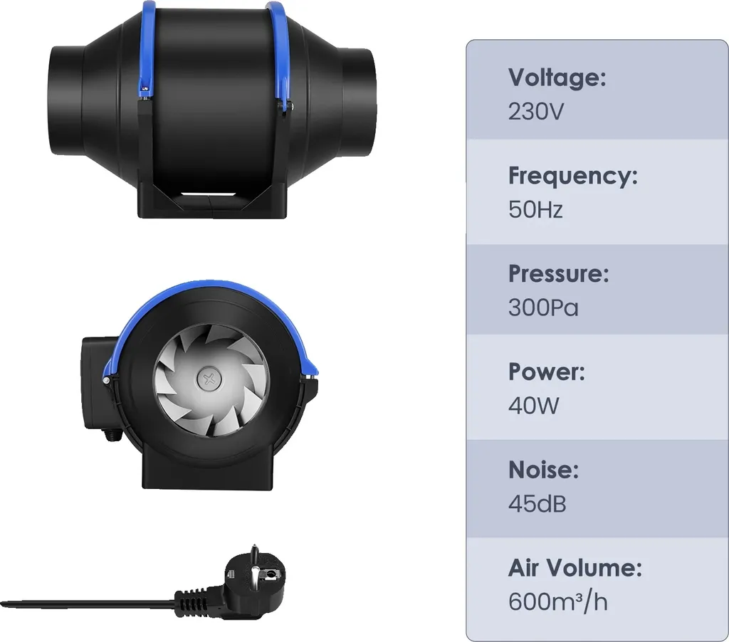 Extracteur d'air tubulaire 150 mm silencieux - Débit puissant 390 m3/h
