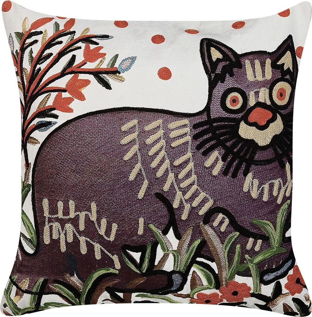 BELIANI Dekokissen Mehrfarbig Baumwolle und Wolle Stoffbezug mit Polyester-Füllung 50x50 cm Katzenmotiv Accessories Wohn- u. Schlafzimmer Flur