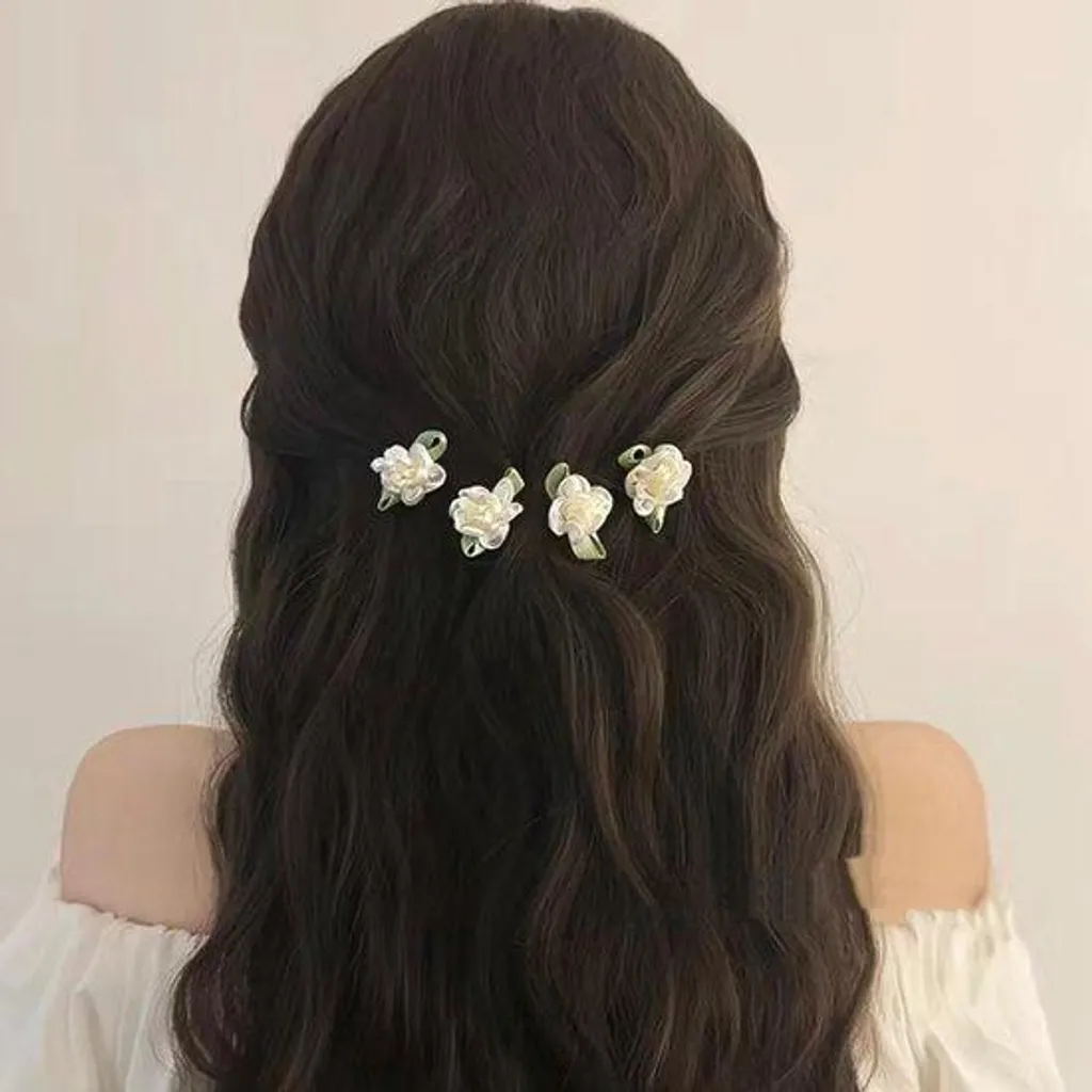 Barrette cheveux mariage anti-glisse fleurs blanches magnolia bohème