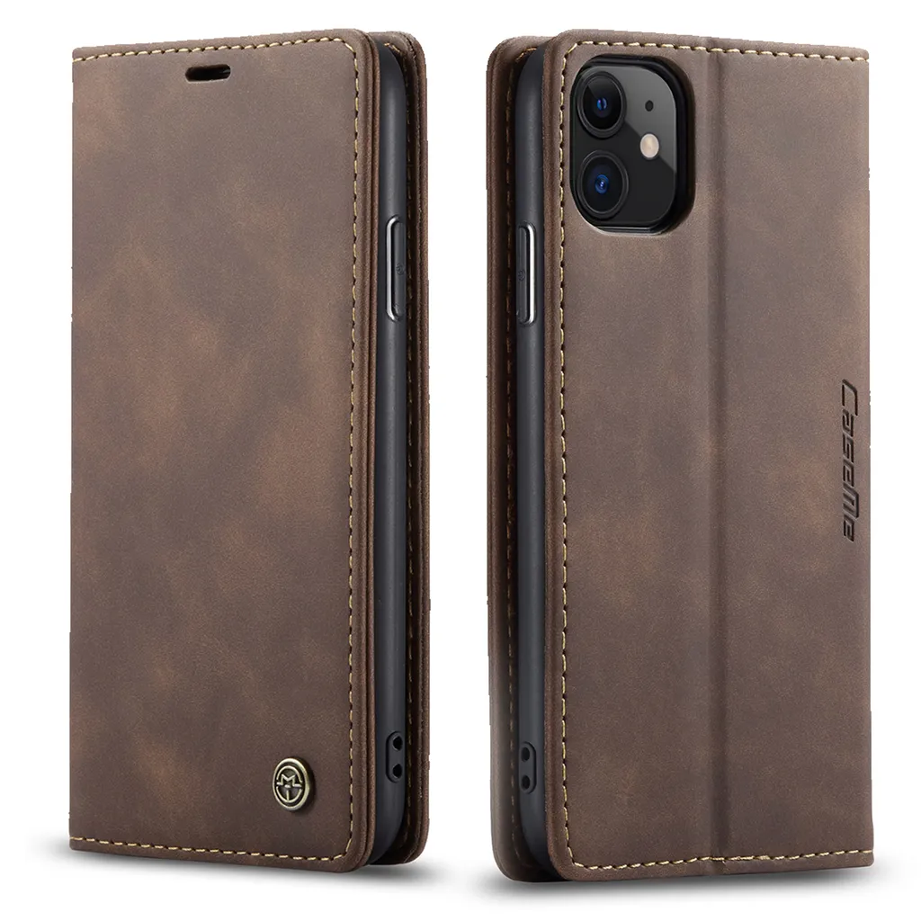 custodia per iPhone 11, custodia retrò in Finto cuoio, tasche per carte, chiusura magnetica, custodia con funzione stand per iPhone 11 Caffè