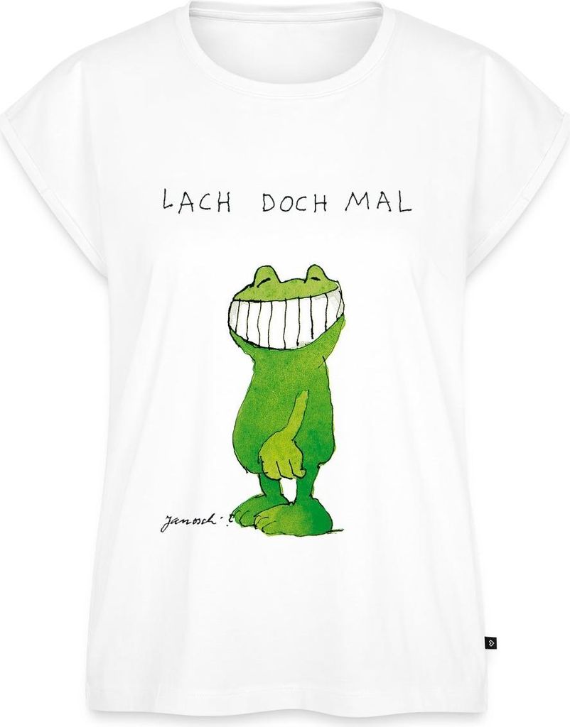 Spreadshirt Janosch Günter Kastenfrosch Lach Doch Mal Frauen Casual T-Shirt, XS, Weiß