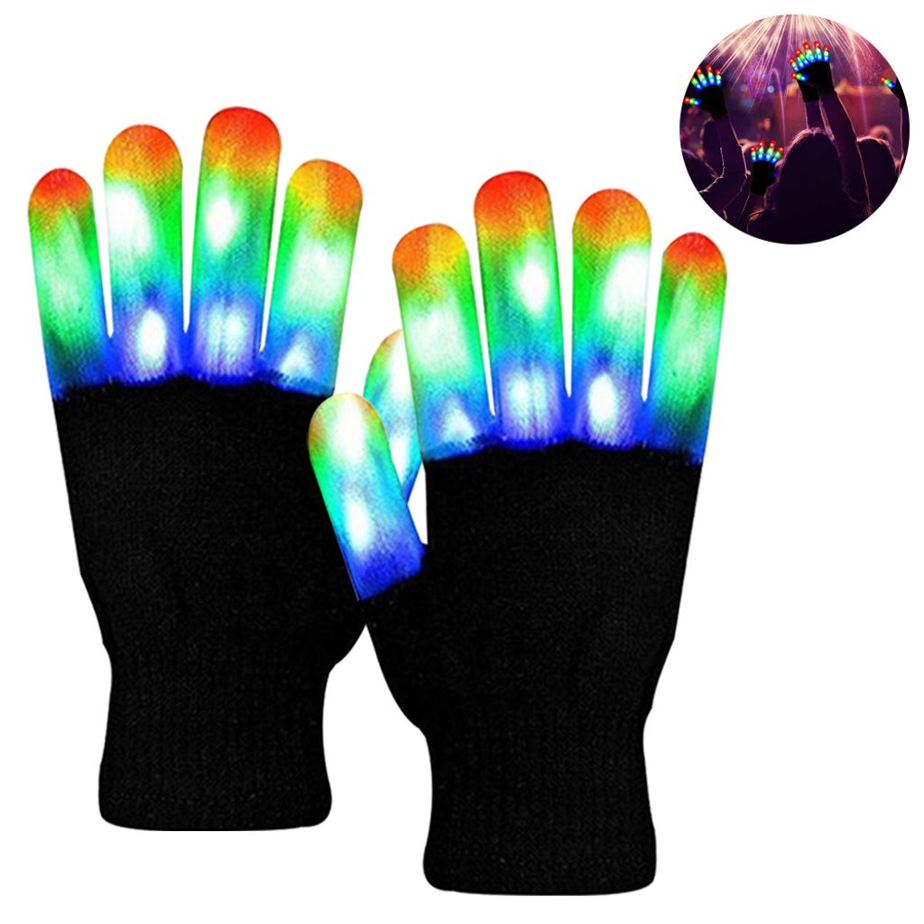LED Handschuhe, 6 Modi Leuchtende Handschuh, Flashing LED Handschuhe Kinder  für Halloween Weihnacht Karneval Party Clubs Disco Festivals