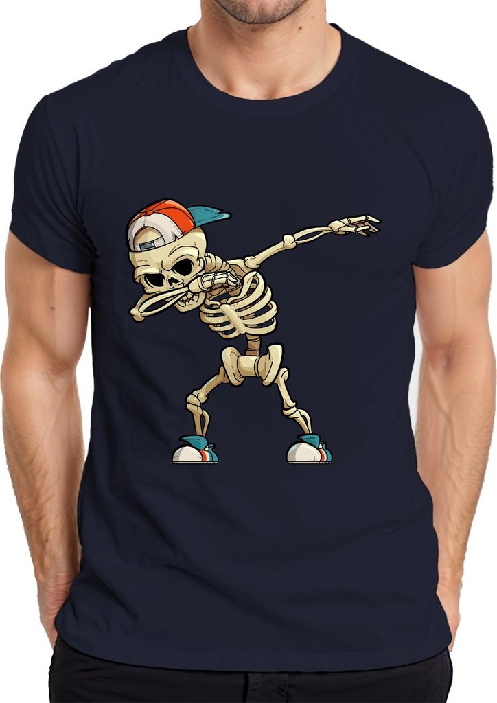 Dab Skelett Halloween Cap Sneaker Hip Hop Cartoon Skater Cool Herren T-Shirt, Navy, XXL