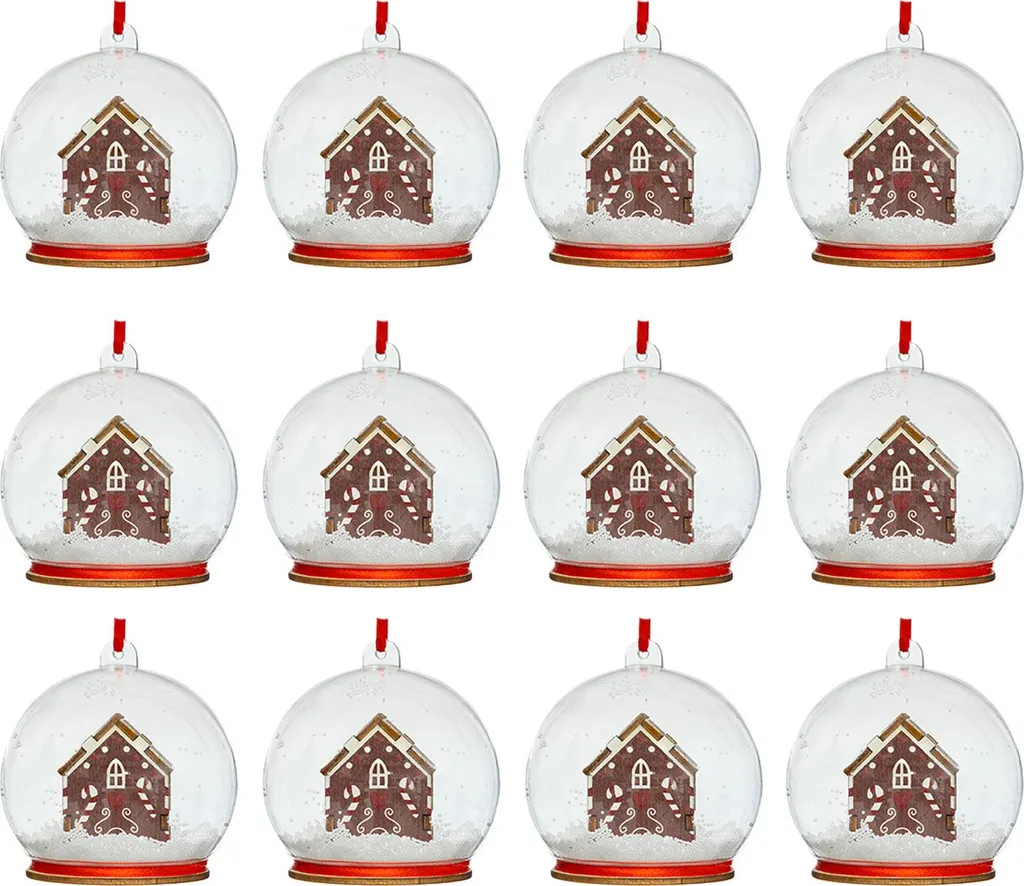 Boules de Noël transparentes avec décor cabane enneigée - 12 unités