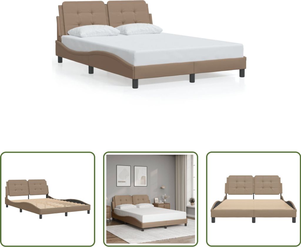 The Living Store Bettgestell mit Kopfteil Cappuccino-Braun 140x200 cm Kunstleder