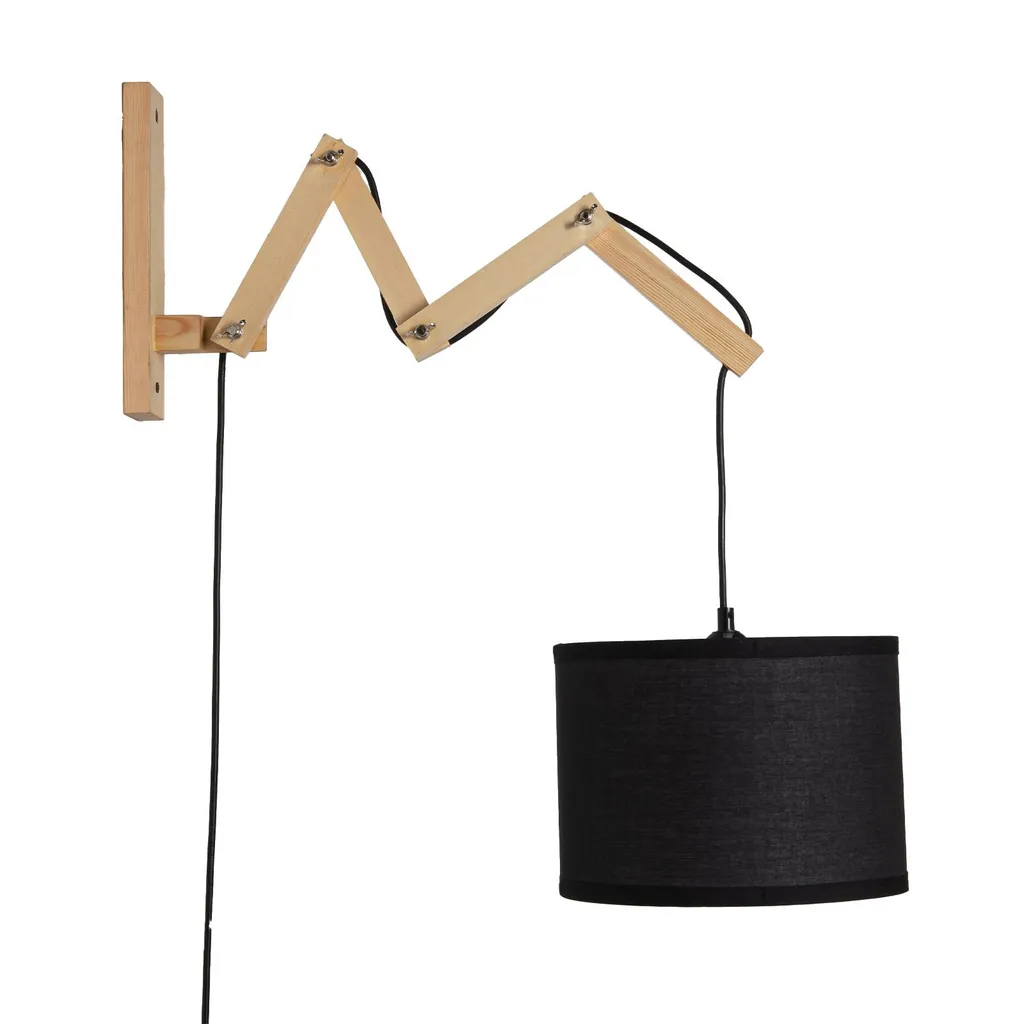 Applique murale bois gain de place ZIGZAG avec abat-jour noir orientable
