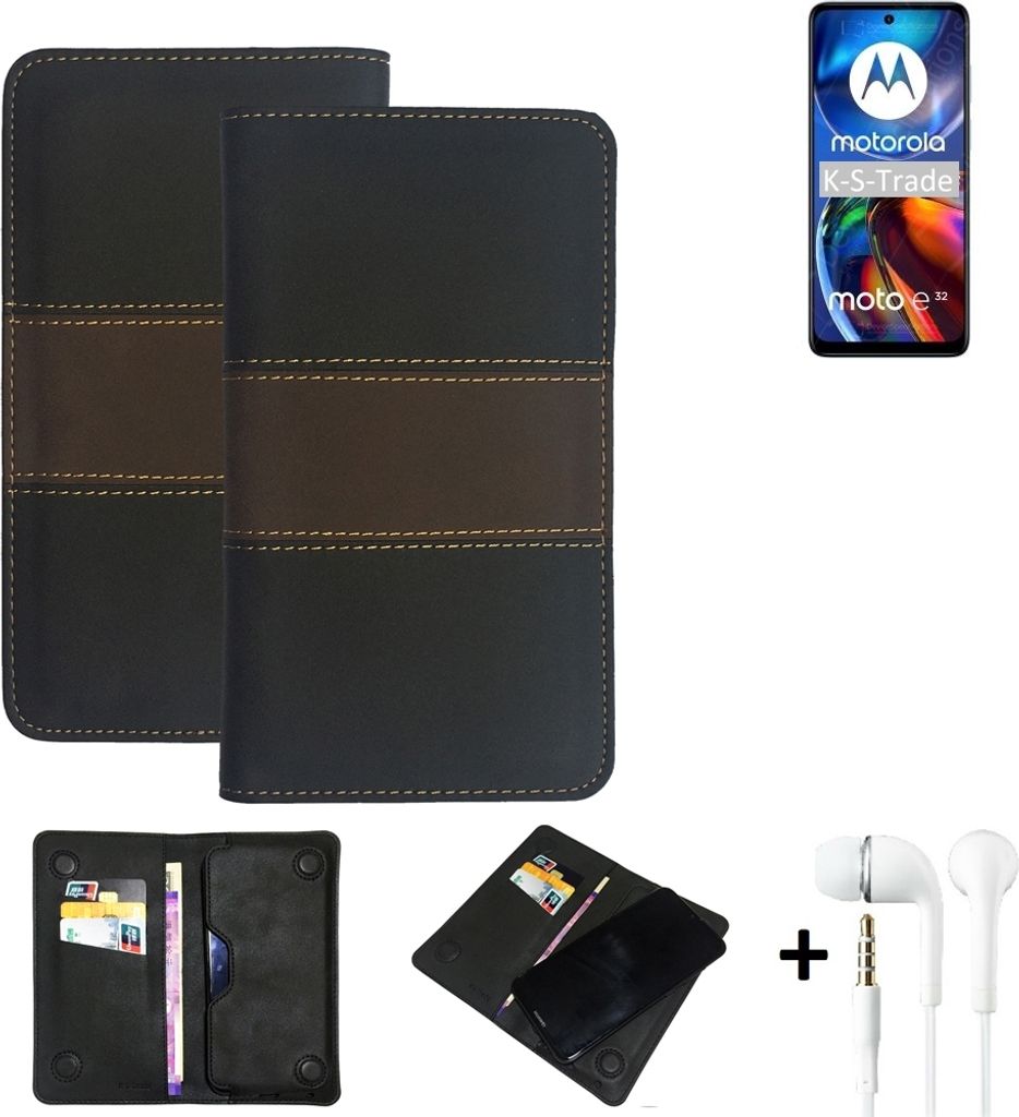 K-S-Trade Handyhülle + Kopfhörer kompatibel mit Motorola Moto E32 Schutzhülle Walletcase Bookstyle Tasche Schutz Case Hülle Wallet Cover