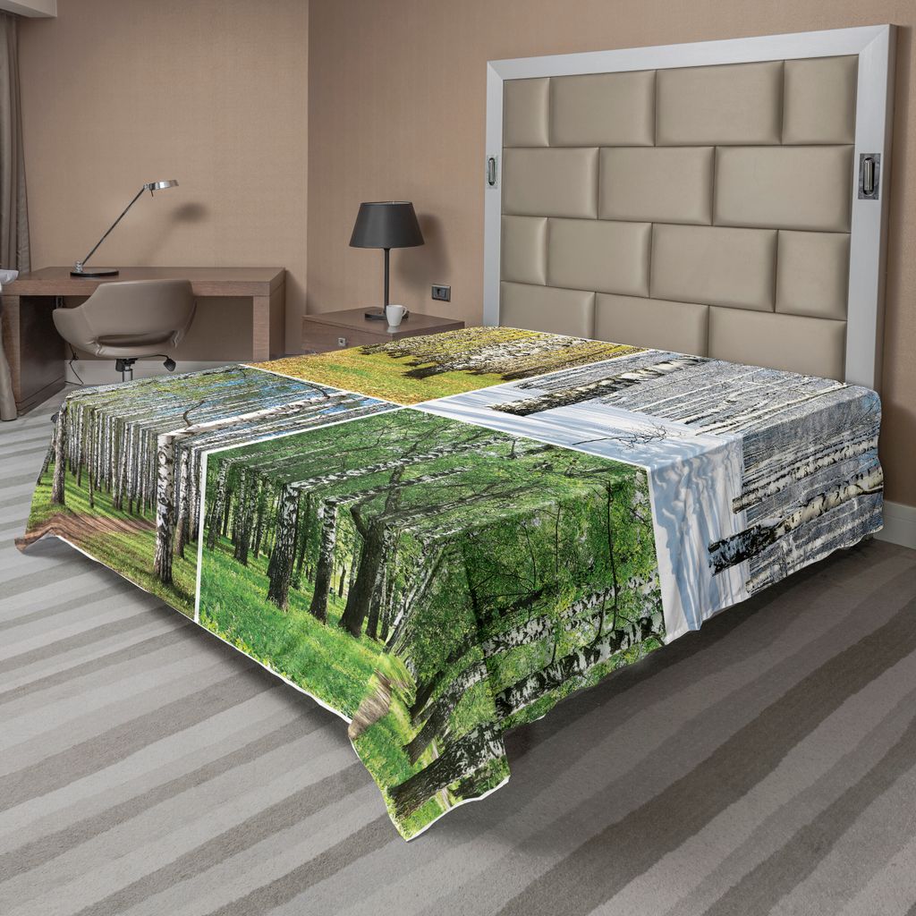 ABAKUHAUS Landschaft Bettlaken, Bahn Im Waldbirken Baum Dschungel In Der Fall Winter Frühlings Sommer Jahreszeit, weiches bequemes oberes Bettlake...