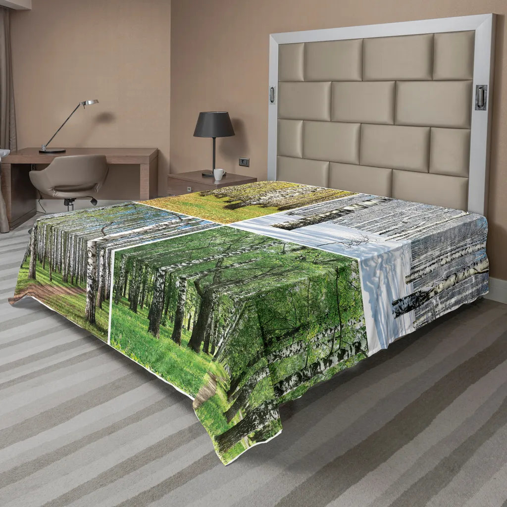 Drap plat anti-plis forêt de bouleaux pour lit élégant 244 cm x 205 cm