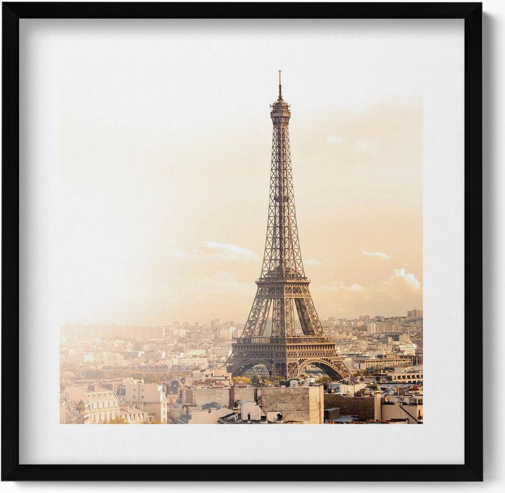 Blick auf den Eiffelturm– Wandbild mit Rahmen – Gerahmtes Bild – Wanddekoration – 50x50 cm – Schwarz Rahmen