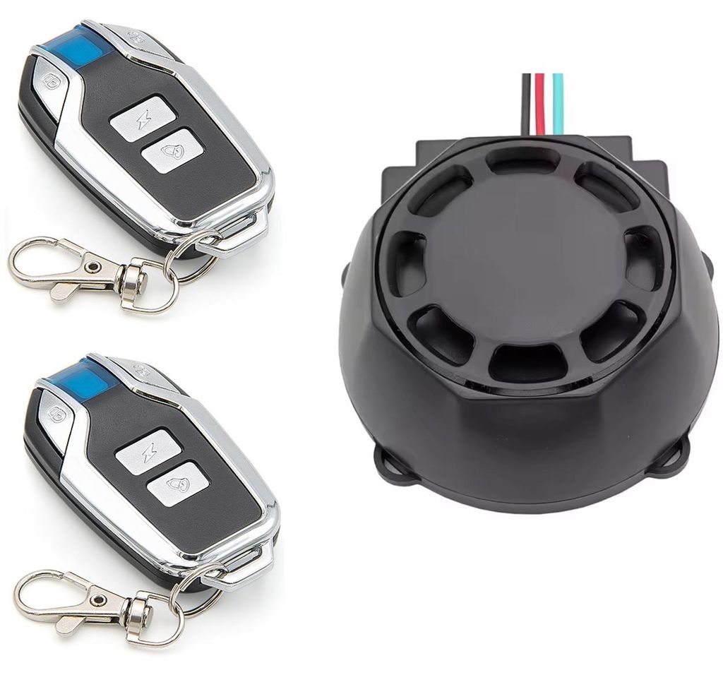 Diebstahlschutzalarm für Motorräder und Fahrräder 12V Techstar, Sirene 120-125dB, Wasserdicht IP55, USB-C wiederaufladbar 700mAh, 2 Fernbedienun...