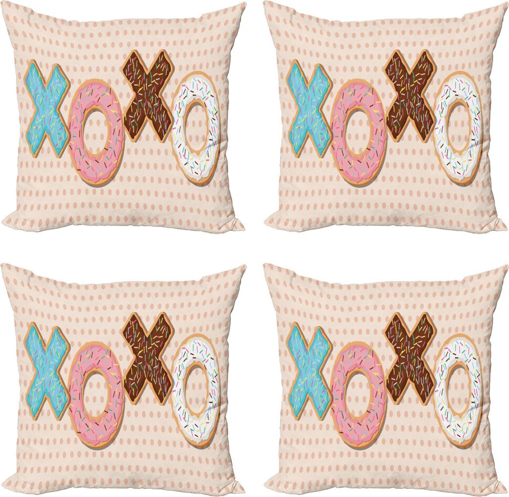 ABAKUHAUS XOXO Kissenbezug Set (4 Stück), Delicious Doughnuts Tupfen, Moderner Doppelseitiger Digitaldruck, 40 cm x 40 cm, Mehrfarbig