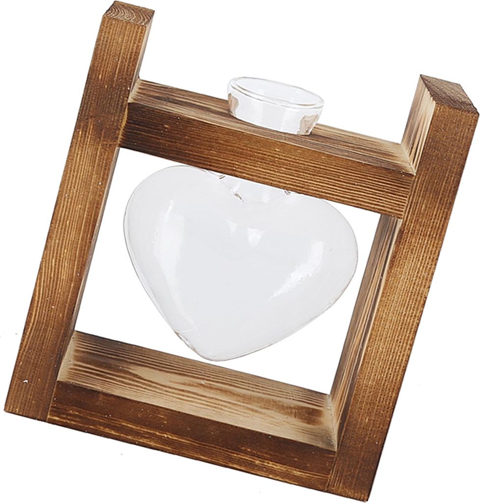 Innovativer Blumentopf mit Vintage-Holzrahmen Transparente Tischvase Heimdekoration (1 Herzförmige Flasche)