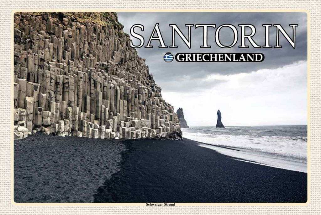 vianmo Holzschild 20x30 cm Santorin Griechenland Schwarzer Strand Bildmotiv Reisemotiv Europa