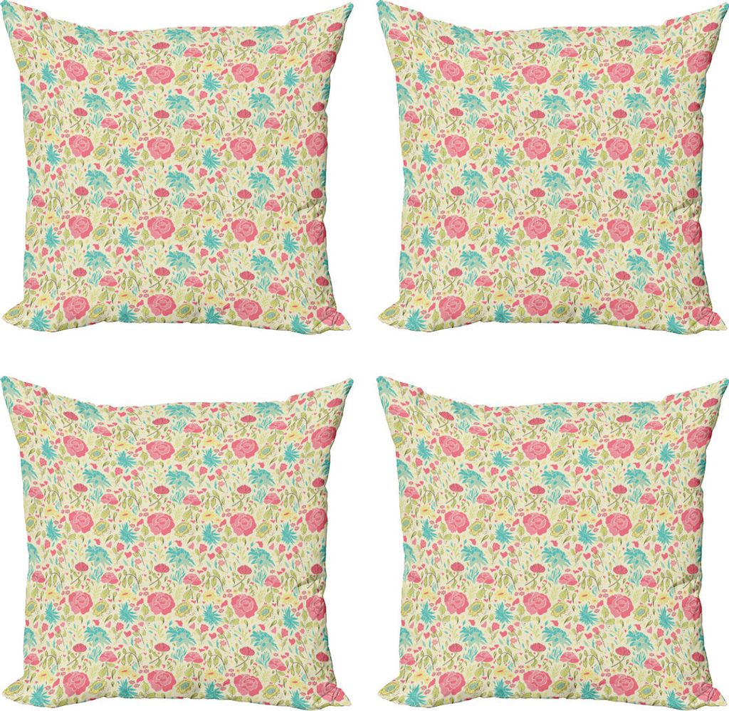 ABAKUHAUS Blumen Kissenbezug Set (4 Stück), Blooming Frühlingssprösslinge, Moderner Doppelseitiger Digitaldruck, 60 cm x 60 cm, Mehrfarbig
