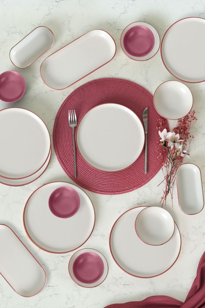 Hermia Concept, X0001480800000000000000000, Frühstücksset (18 Teile), 100 % KERAMIK, Rosa, 22 cm