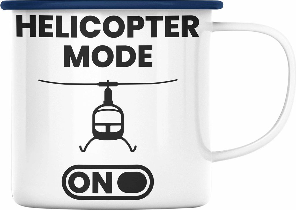 Trendation - Helikopter Pilot Geschenk Jungs Jungen Geschenkidee Helikopter Modell Geschenke Emaille Tasse (Blau)