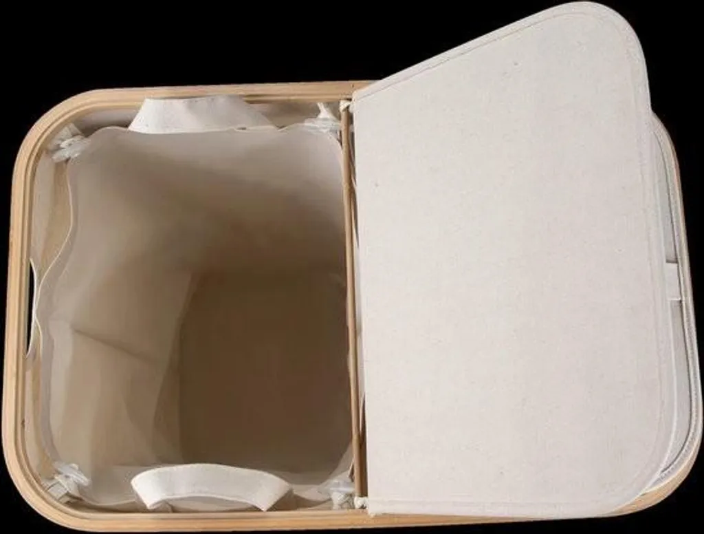 Panier à linge 150L avec couvercle et double trieur de linge en bambou - 9