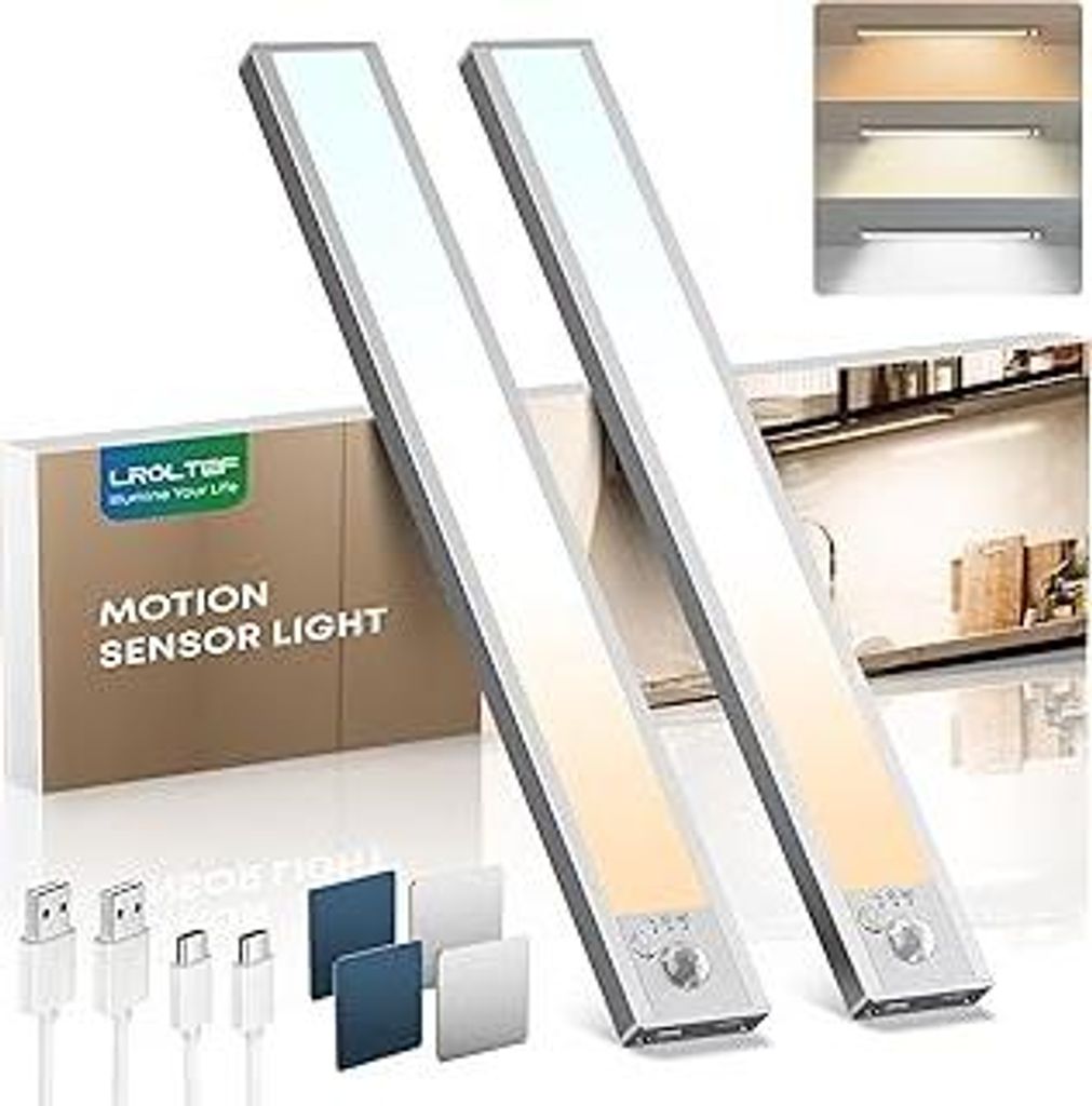 Schrankbeleuchtung Led Lampe mit Bewegungsmelder - 21cm 1500mAh 6500K 4000K 3000K 3 Farbtemperaturen Dimmbar Unterbauleuchte Küche Licht Treppenli...