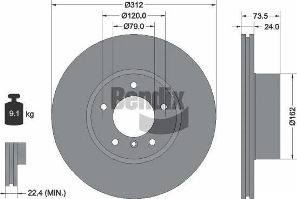 Disque de frein anti-vibration pour BMW Série 3 E90 E93 - BENDIX BDS1084HC