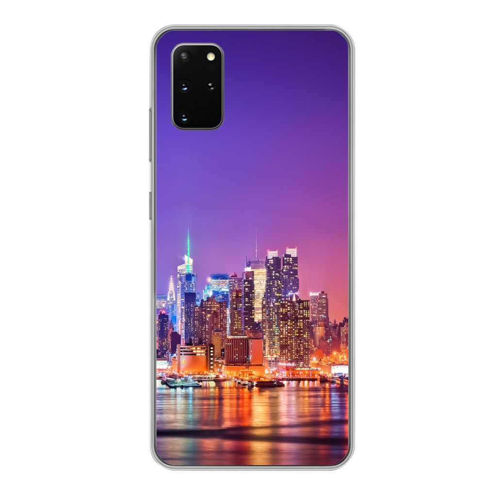 MuchoWow Handyhülle Schutzhülle Hülle für Samsung Galaxy S20 Plus New York - Skyline - Lila Silikon Softcase Handy Hülle - Hartschale