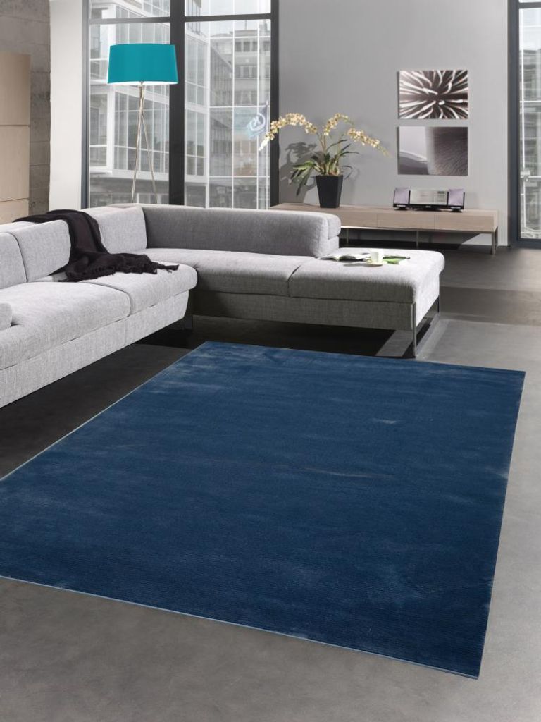 Teppich Wohnzimmerteppich Läufer uni blau Größe - 120x170 cm