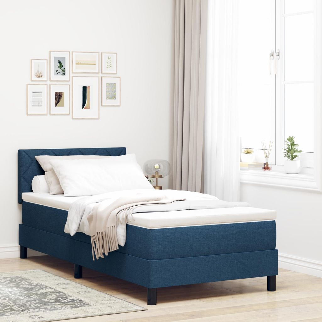 Design new LED Polsterbett Boxspringbett mit Matratze Blau 100x200 cm Stoff - Bettrahmen - Klassische Betten cloris99002
