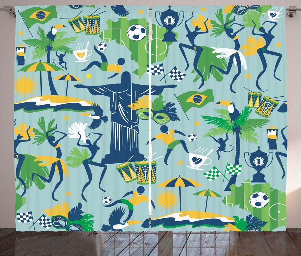 ABAKUHAUS Karneval Rustikaler Vorhang, Thema Brasilien Kultur, Wohnzimmer Universalband Gardinen mit Schlaufen und Haken, 280 x 225 cm, Fern Green ...