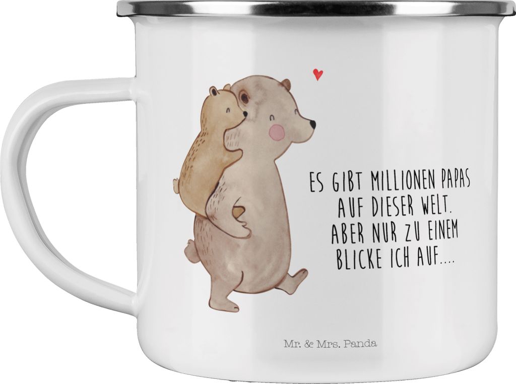 Mr. & Mrs. Panda Teebecher Papa Bär - Weiß - Geschenk, Teetasse, Pott, becher emaille, Onkel, Vatertag, Geburtstag, Tasse, Reisebecher, Muttertag