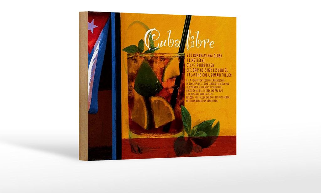 Holzschild Spruch 18x12cm Cuba Libre Rezept Rum Havanna