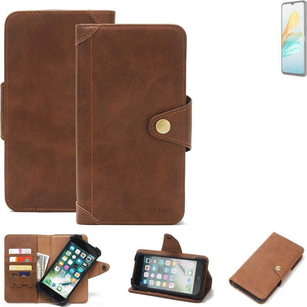 K-S-Trade Handyhülle kompatibel mit ZTE Blade A53 Schutz Hülle Walletcase Bookstyle Tasche Case Handytasche Wallet Flipcase Cover PolyurethanBrau...