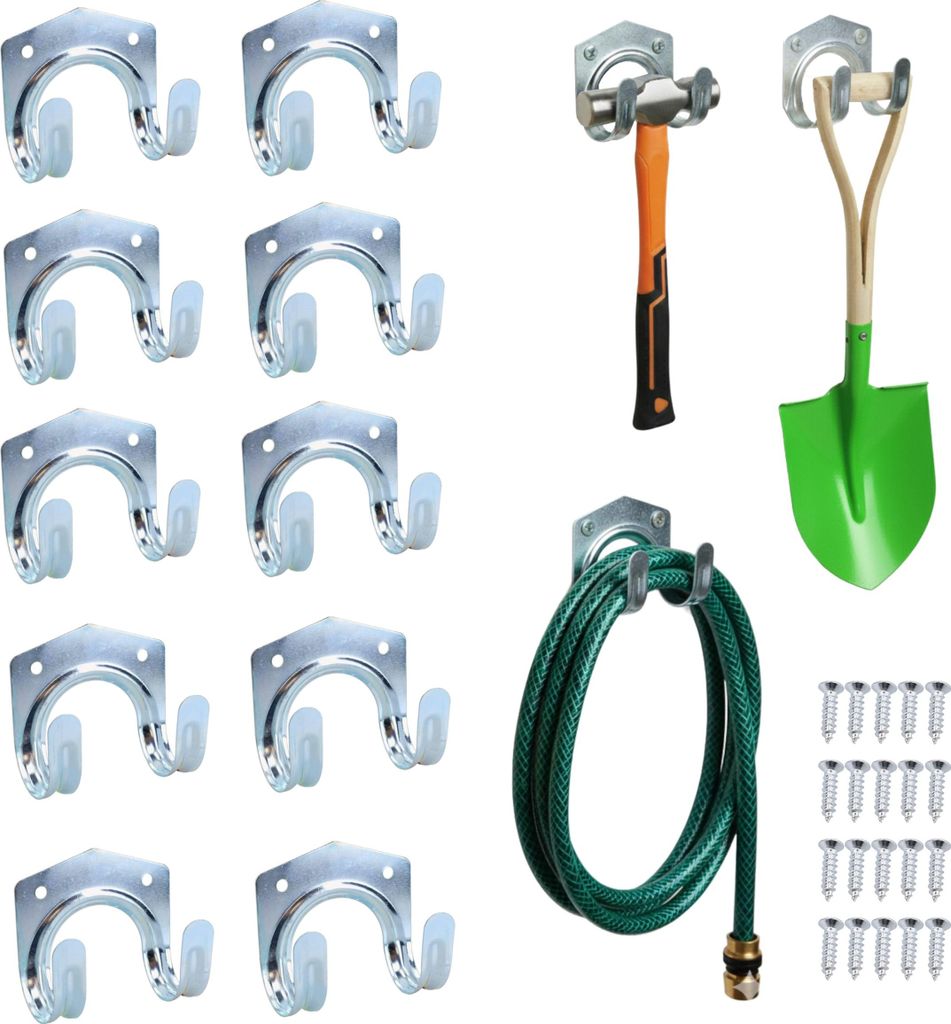 Set 10 Stck. Gartengerätehalter, Haken, Einzelhaken Gerätehalter für Garage, Garten, robuste Mehrzweck-Werkzeug-Haken, Aufhänger für Gartenacc...