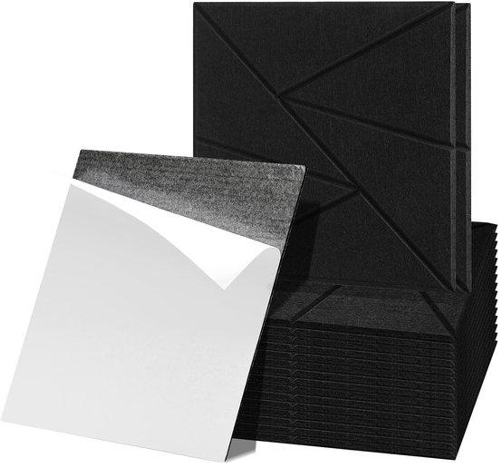 18 Stück Acoustic-Panel Vierkant Dreieck Selbstklebend Acustik-Panel Schallschutz-Teppich Wandpaneel Schwarz