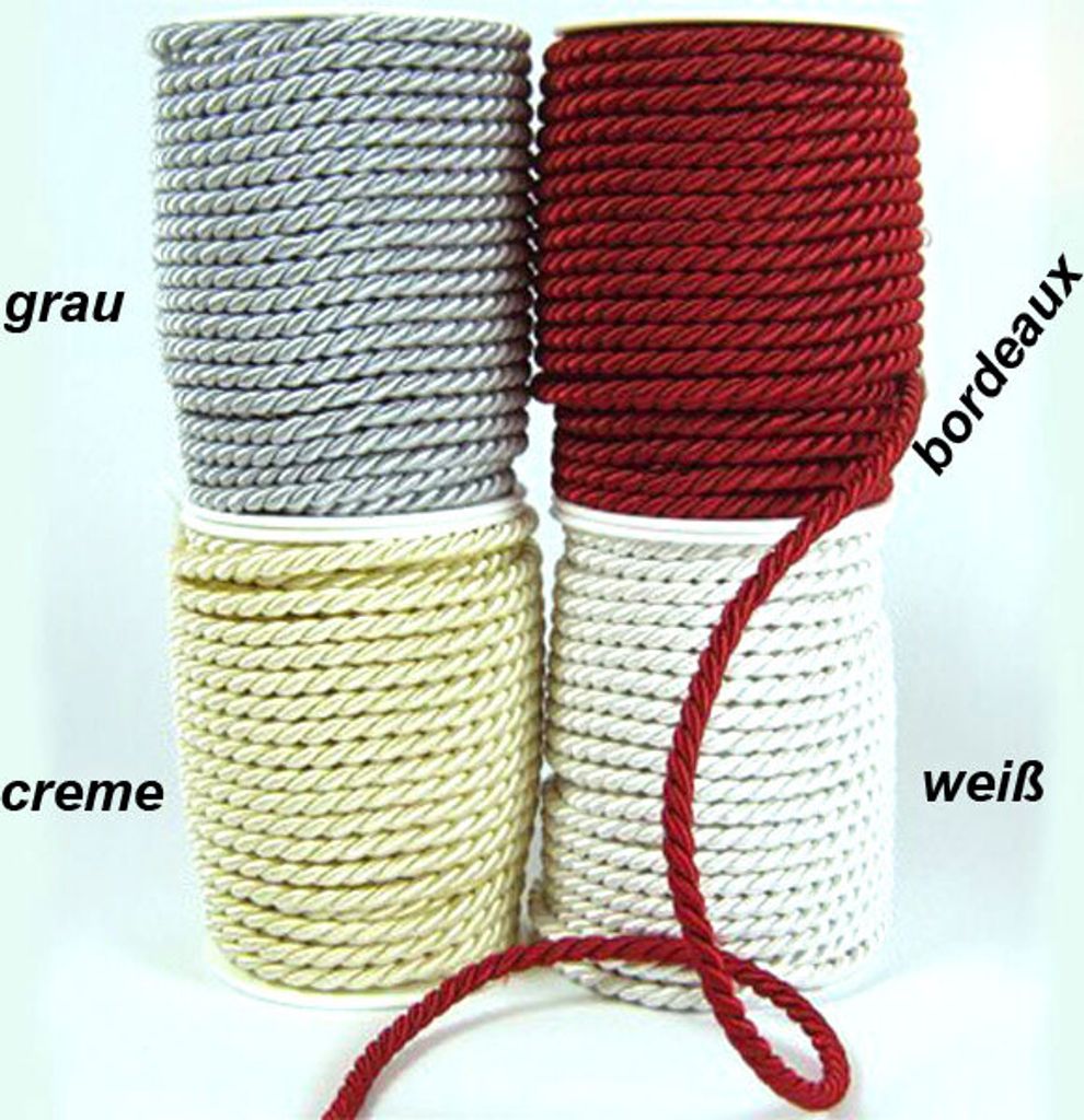 Dekoband Kordel Band Schnur Dekoschnur Schleife d 6mm L 25m Hochzeit, Farbe:creme