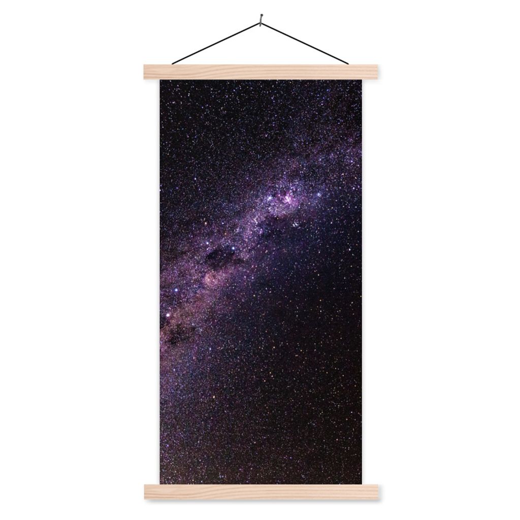 MuchoWow Textilposter Galaxie in der Nacht 60x120 cm mit holzfarbenen Rahmen - Holz