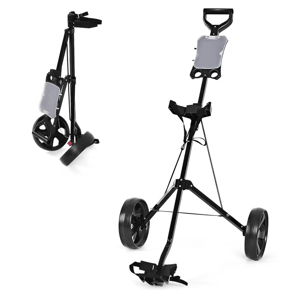 Chariot de golf 2 roues avec tableau d'affichage intégré pliable noir