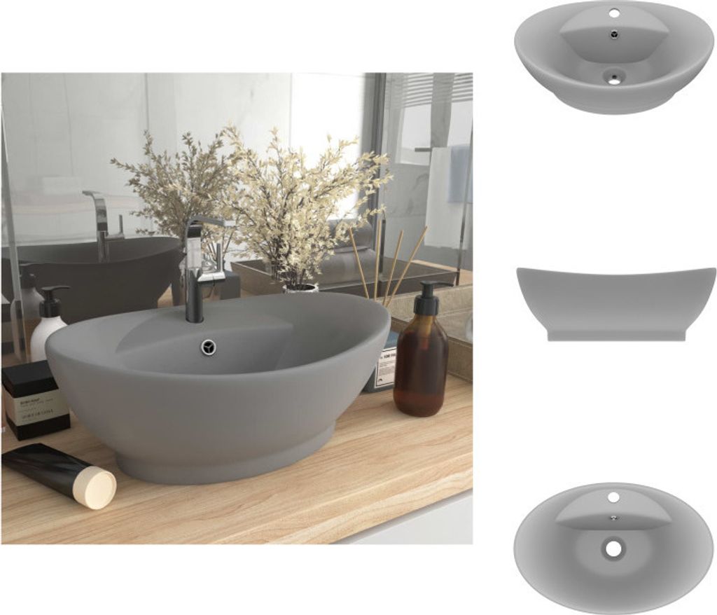 vidaXL Luxus-Waschbecken Überlauf Matt Hellgrau 58,5x39cm Keramik - Badezimmer-Waschbecken