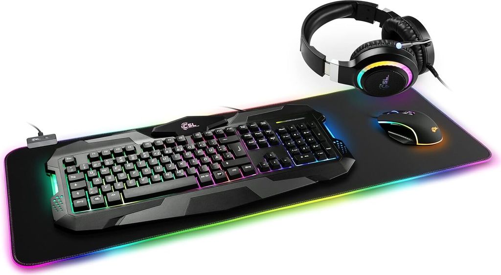 RGB Strike 4in1 Gaming Set - Gaming Tastatur & Maus Set inkl. Headset | RGB-Beleuchtung | schwarz | QWERTZ-Tastenlayout | 2400 DPI: