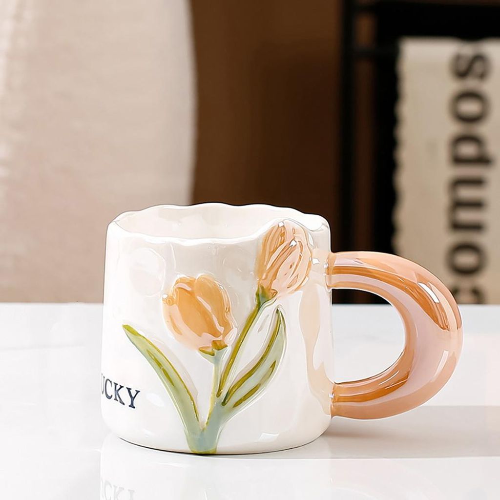 Keramiktass, Wasserbecher, Künstlerische Tasse, Großer Becher, Trinkbecher, Frühstückstasse Orange 400 ml /HDYJXBC/