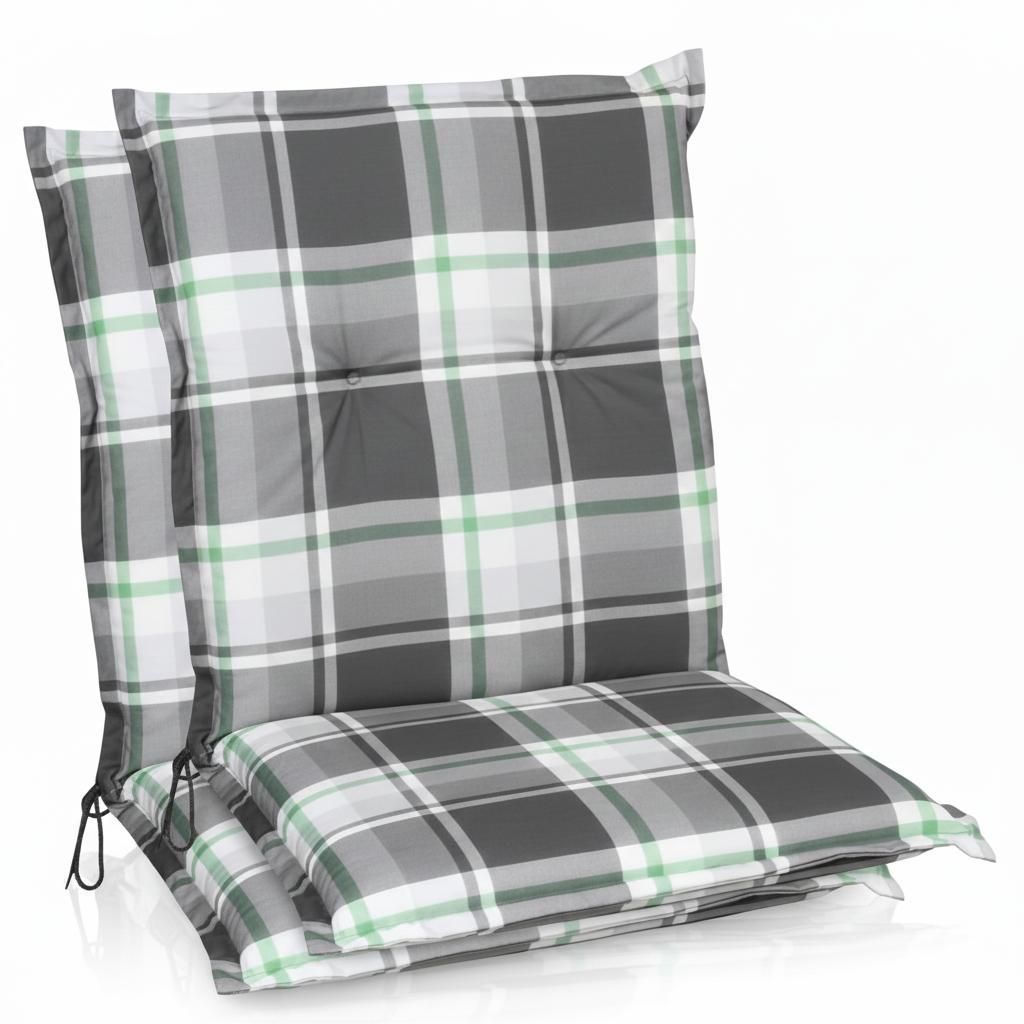 Beautissu 2er Set Sunny MK Niedriglehner Auflagen 100x50 cm in Mintgrün Kariert