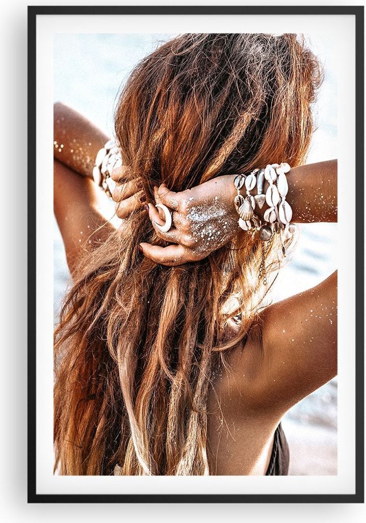 Gerahmtes Poster - Schwarzer Rahmen - Haare Frau Strand - 61x91,5 cm - Wand Bild - Wanddeko - Wandbilder - Kunstposter - Wandposter - Bilderrahmen ...