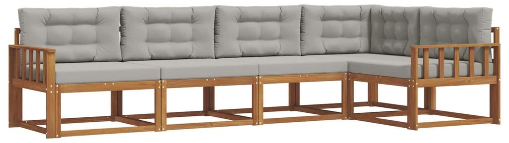 Hochwertigen Möbel Outdoor-Sofa garnitur moderne - Balkonmöbel/Gartenlounge-Set - robust und langlebig - mit Kissen 5 pcs Natürlich und Hellgrau...