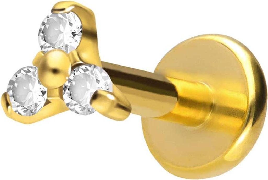 Ohrpiercing, Nasenpiercing Titan Labret mit Push Fit KRISTALLBLUME Gold Stablänge: 8mm | Stabstärke: 1,2mm | Discgröße: 3,5mm