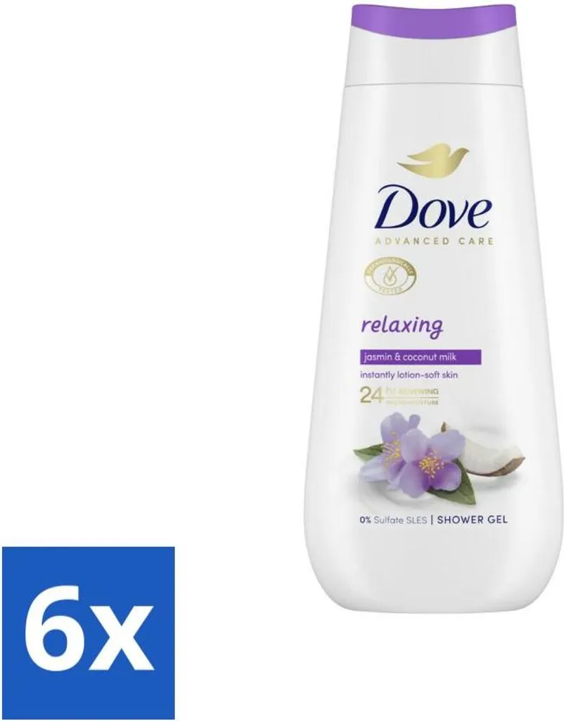 Dove Crème Douche Noix de Coco et Jasmin 225ml - Pack 6 Soins Relaxants