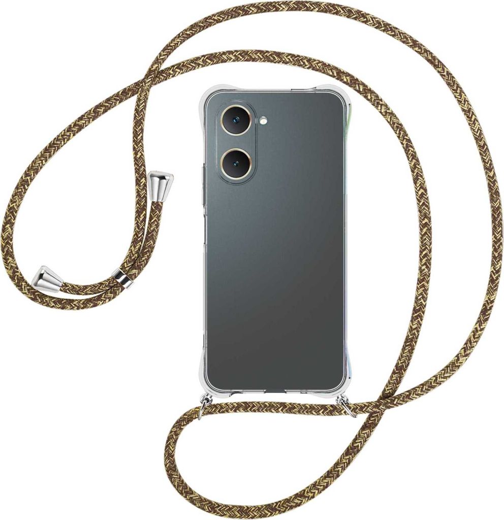 Handykette Backcover-Schutzhülle mit Band (Metall silberfarben) für vivo Y28s 5G - braun+beige